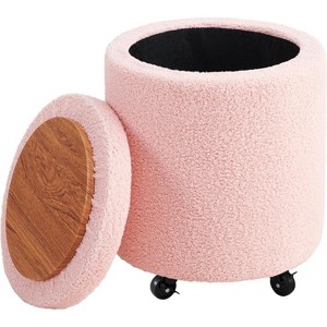 KTMBDW Storage Ottoman Foot Rest Round Footstool Teddy Velvet Footrest Multifunctional Rolling Stool Ottoman with Wheels for Living Room, Bedroom - 1 of 4