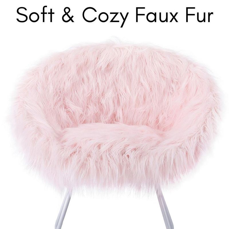BirdRock Home Pink Faux Fur Papasan Chair with White Legs, 3 of 6