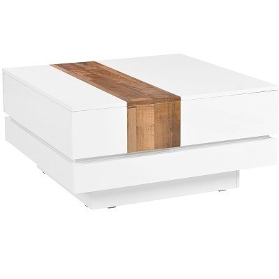 NicBex 31.4 Inch High Gloss Square Coffee Table with 2 Hidden Storage Compartments and Extendable Sliding Tabletop
