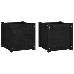 vidaXL Garden Planters 2 pcs Black 15.7"x15.7"x15.7" Solid Wood Pine - 1 of 4