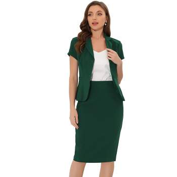 Allegra K Women's Long Sleeve Blazer And Pencil Skirt Suit Set 2 Pcs Black  X-large : Target