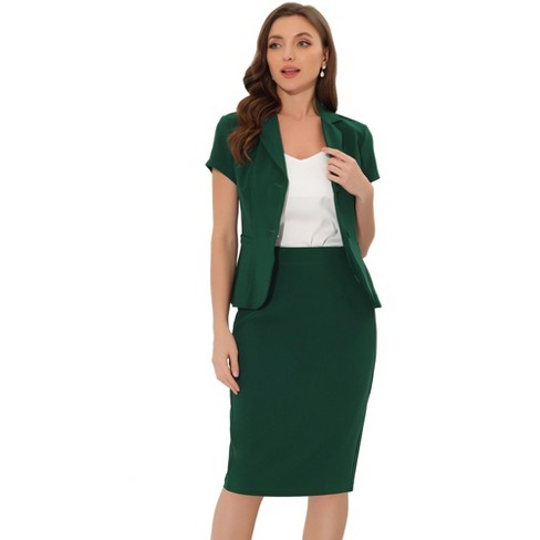 Work Pant Suits 2 Piece Set for Women Business Interview Suit Set Uniform  Blazer and Pencil Pant Office Lady Suit (Color : Green, Size : M.)