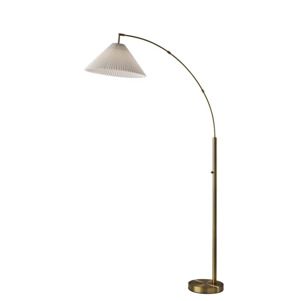 Photos - Floodlight / Street Light Adesso Delaney Arc Lamp Antique Brass: Off-White Pleated Fabric Shade, ETL 