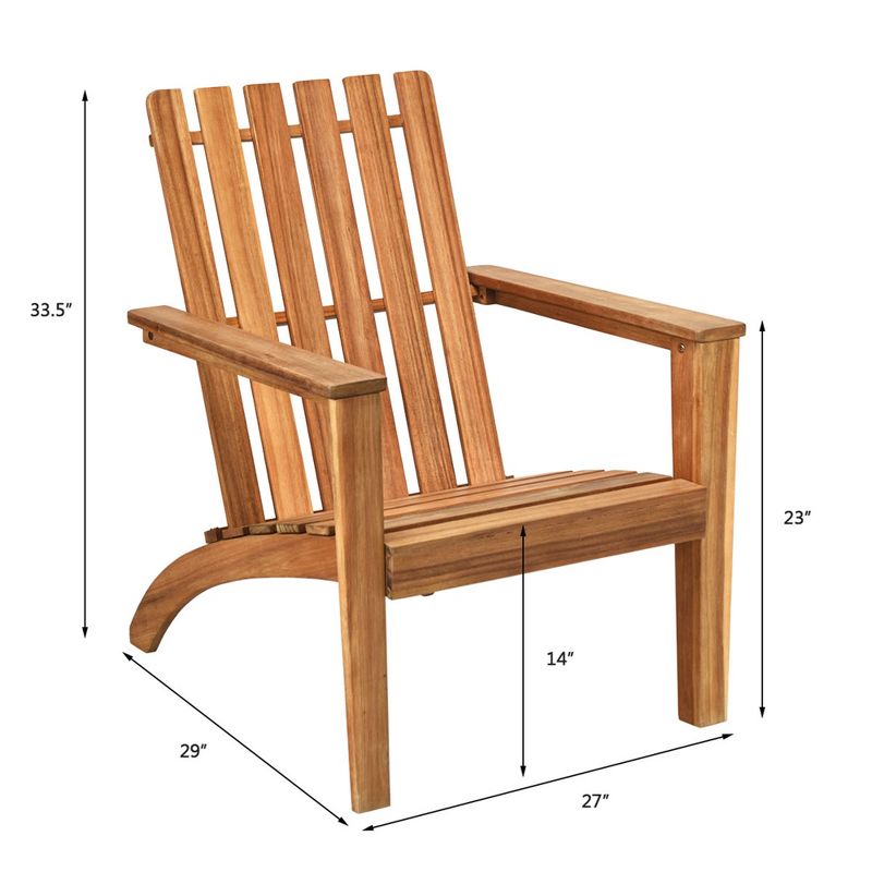 Costway 4PCS Outdoor Wooden Adirondack Chair Patio Lounge Chair w/ Armrest Natural, 2 of 11