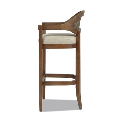 Taupe Beige Oak Cane Back Bar Stool with Acrylic Seat