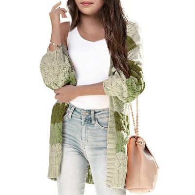Girls Sweater Cardigan Open Front Longline Sweater Cable Knit Sweater Long Sleeve Color Block Sweater,Spring - XL