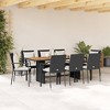 vidaXL 9 Piece Patio Dining Set - Black Poly Rattan with Cushions and Acacia Wood Table for Garden/Backyard Use - 2 of 4