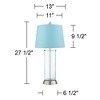 360 Lighting Watkin Modern Table Lamps 27 1/2" Tall Set of 2 Clear Glass Nickel with USB and AC Power Outlets in Base LED Blue Hardback Shade for Home - 4 of 4