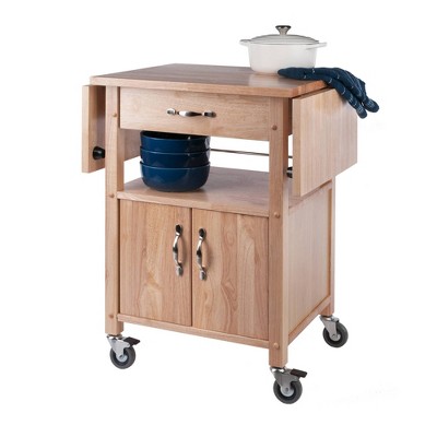 Transitional Brown Wood Drop-Leaf Kitchen Cart with Storage