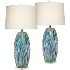 Possini Euro Design Eneya 31" Tall Large Modern End Table Lamps Set of 2 Blue-Green Ceramic Off-White Shade Living Room Bedroom (Colors May Vary) - 1 of 4