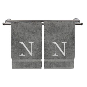 BC BARE COTTON Monogrammed Hand Towel, 100% Turkish Cotton - Set of 2 - Gray - Silver Block - 1 of 4