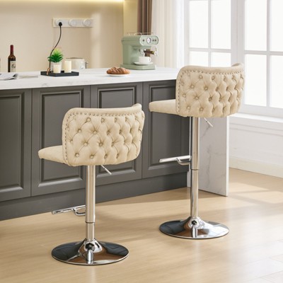 DOMETOUR Swivel Barstools Set of 2 Adjusatble Seat Height With Chrome Base Modern PU Upholstered Bar Stools for Home Pub Kitchen Island