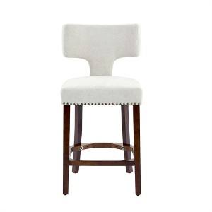 OUTSUPPLY Set of 2 Modern Bar Stools, Counter Height, Farmhouse Linen Upholstered, Copper Nail Trim, 300lb Capacity - 1 of 4