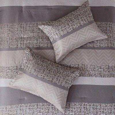 Gray and Taupe Geometric Jacquard Queen Comforter Set