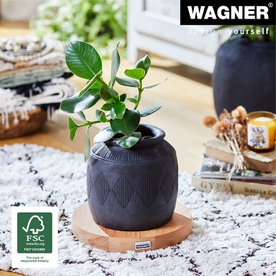 Beech Wood Round Plant Caddy with No-Show Swivel Casters