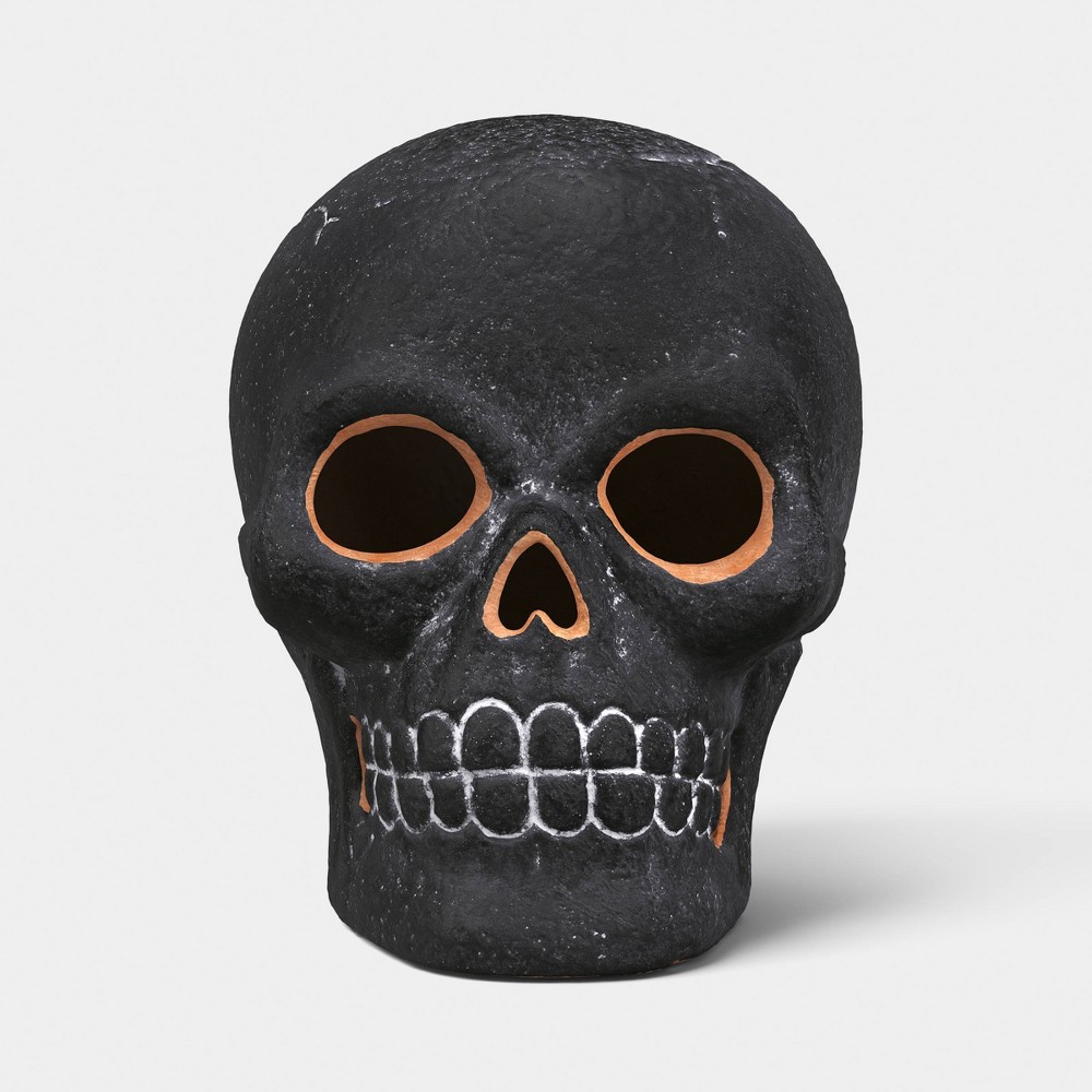 Small Terra Cotta Skull Decorative Sculpture - Hyde and EEK! Boutique™ Matte Black: Halloween