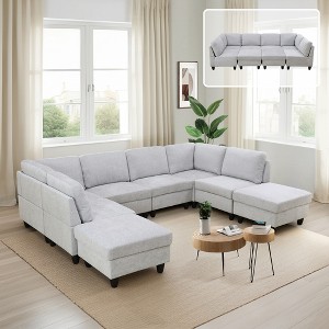 AndMakers 118 in. W Square Arm 8-piece U Shaped Polyester Modern Sectional Sofa - 1 of 4
