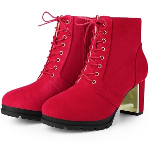 BLISSFUL STEP Women's Round Toe Lace Up Chunky Heel Combat Boots - 1 of 4