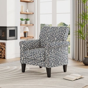Accent Chair, Pastel Orange Green Floral Pattern, Solid Wood Legs ...