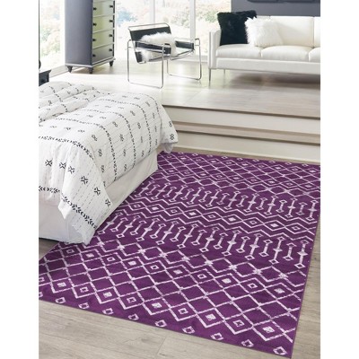 Violet and Ivory Geometric Trellis Indoor Rug