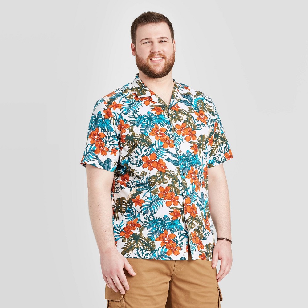 Men's Big & Tall Standard Fit Short Sleeve Seersucker Camp Shirt - Goodfellow & Co Orange 5XB was $19.99 now $12.0 (40.0% off)