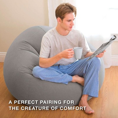 Gray Corduroy Inflatable Foldable Lounge Chair with Cushions