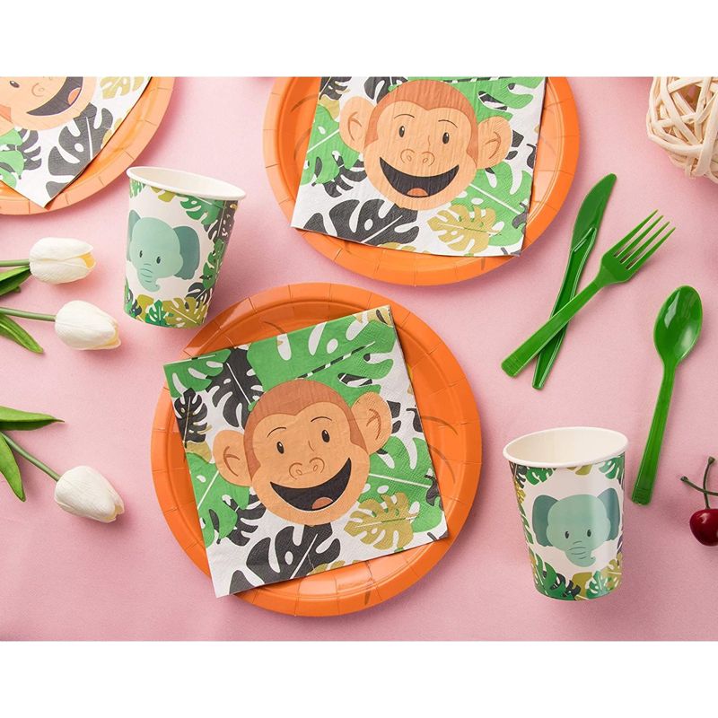 Blue Panda Animal Party Supplies - Serves 24 Zoo Jungle Theme for Birthday & Baby Shower, Includes Paper Plates, Napkin, Cups, Cutlery, 2 of 8