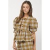 Women's Plaid Peplum Puffy Tie Top - needii - 2 of 3