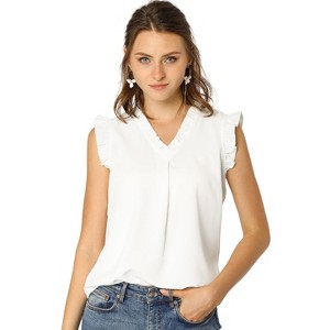 INSPIRE CHIC Women's Ruffled Sleeveless Work Business Vintage Blouses - 1 of 4