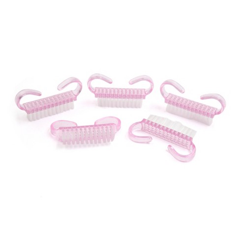 Unique Bargains Soft Bristle Pink Curved Plastic Handle Scrub Brush  Exfoliating Tool Gray 1 Pc