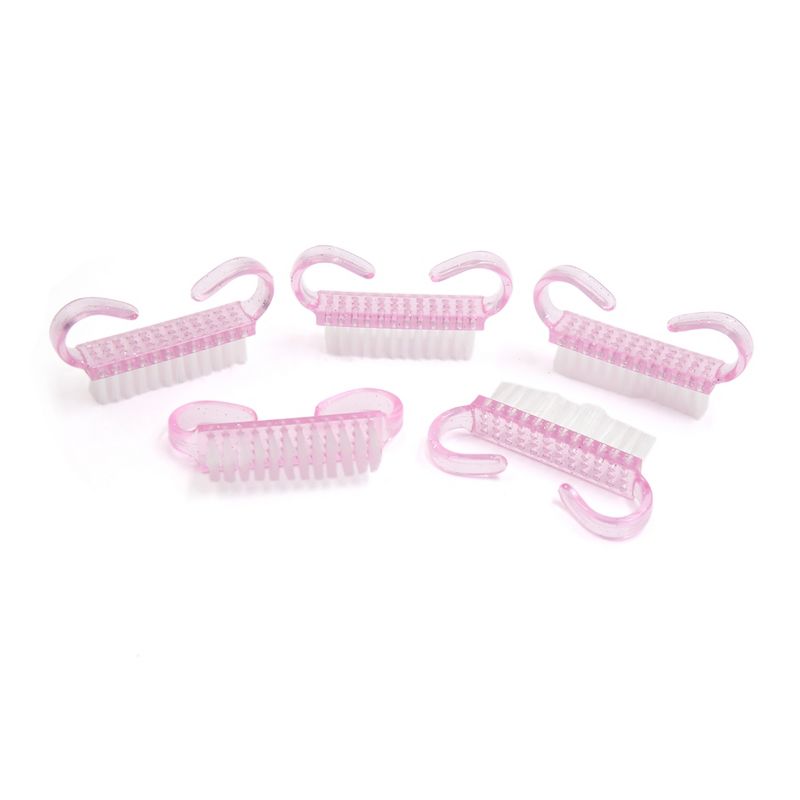 Unique Bargains Angle Shape Handle Nail Art Dust Cleaning Brush Files Scrub Manicure Pedicure Tool Pink 5 Pcs, 1 of 4