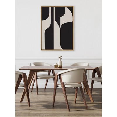 Large Black and Beige Abstract Canvas with Gold Frame