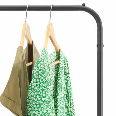 Whitmor Black Steel Garment Rack with Shelf and Anti-Slip Stoppers