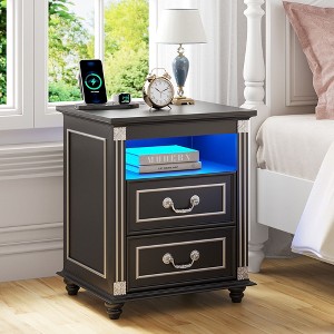 Fredees 3-color LED light nightstand with drawer storage and four solid wood legs - 1 of 4