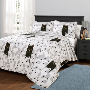 2pc Twin Kids' Striped Bear Reversible Quilt Set Gray/Black - Lush Décor: Kids Bedding, Modern Animal Theme, OEKO-TEX Certified - 1 of 4