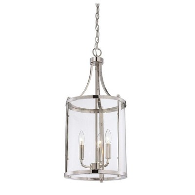 Elegant Transitional 3-Light Foyer Pendant in Polished Nickel with Clear Glass