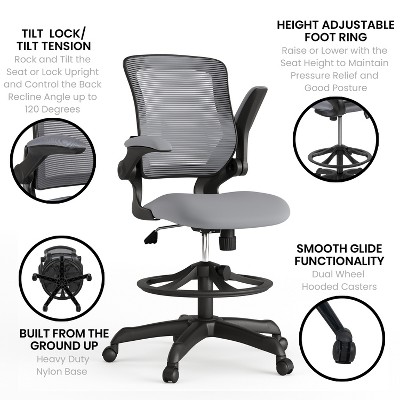 Dark Gray Mesh Ergonomic Drafting Chair with Adjustable Arms