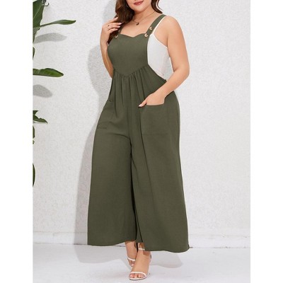 Women's Plus Size Loose Sleeveless Jumpsuits Adjustable Spaghetti Strap Stretchy Long Pant with Pockets - image 2