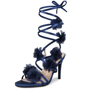 BLISSFUL STEP Women's Lace Up Flower Decor Stiletto Heel Sandals - 1 of 3