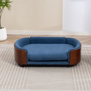 TIRAMISUBEST Scandinavian Elevated Dog Bed Pet Sofa Solid Wood Legs Walnut Bent Back Velvet Cushion Large Size Off Ground Washable - 1 of 4