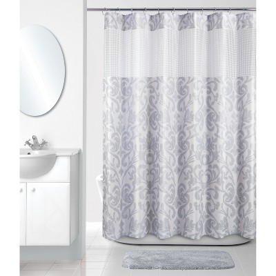 grey and white shower curtain