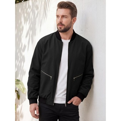 Мужские куртки INSPIRE CHIC Men's Big & Tall Zip Spring Fall Casual Windbreaker Bomber Jacket Coat X-Large Black — фото 2