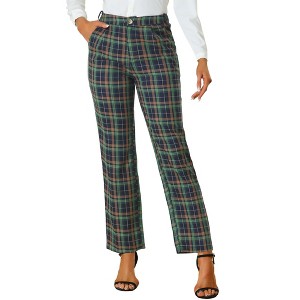 INSPIRE CHIC Women's Plaid Elastic Waist Casual Work Office Long Pants - 1 of 4