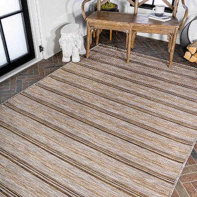Mid-Century Jute-Brown Stripe Flat-Weave 5'x8' Synthetic Rug
