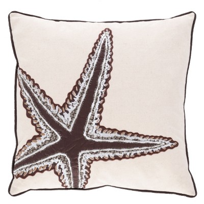 Set of 2 Starfish Embroidered Linen Throw Pillows