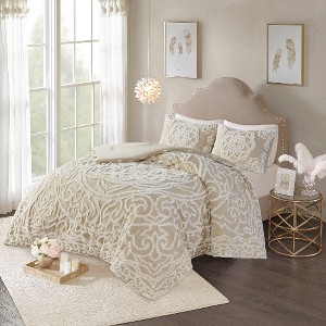 Lyngins Tufted Cotton Chenille Medallion Full/Queen Size Comforter Set, Shabby Chic Boho Bedding Set with 1 Comforter & 2 Shams, All-Season Quilt Set - 1 of 4