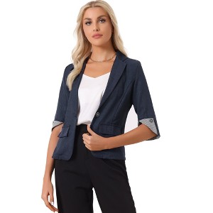Allegra K Women's Notched Lapel Collar 3/4 Sleeve Button Front Work Formal Blazer - 1 of 4