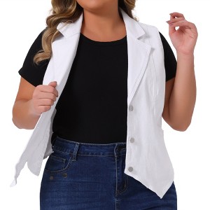 Agnes Orinda Women's Plus Size Sleeveless Lapel Casual Buttons Pockets Denim Vests - 1 of 4