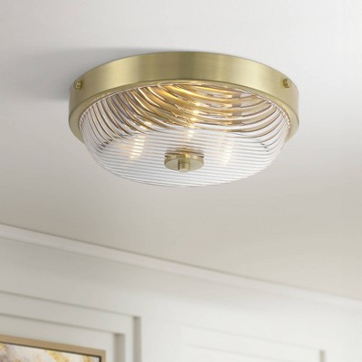 12" Round Brass and Glass Flush-Mount Ceiling Light Fixture