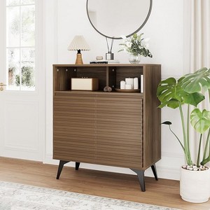 Fluted Sideboard Storage Cabinet with Metal Legs, Mid Century Modern Buffet Credenza for Living Room, Hallway - 1 of 4